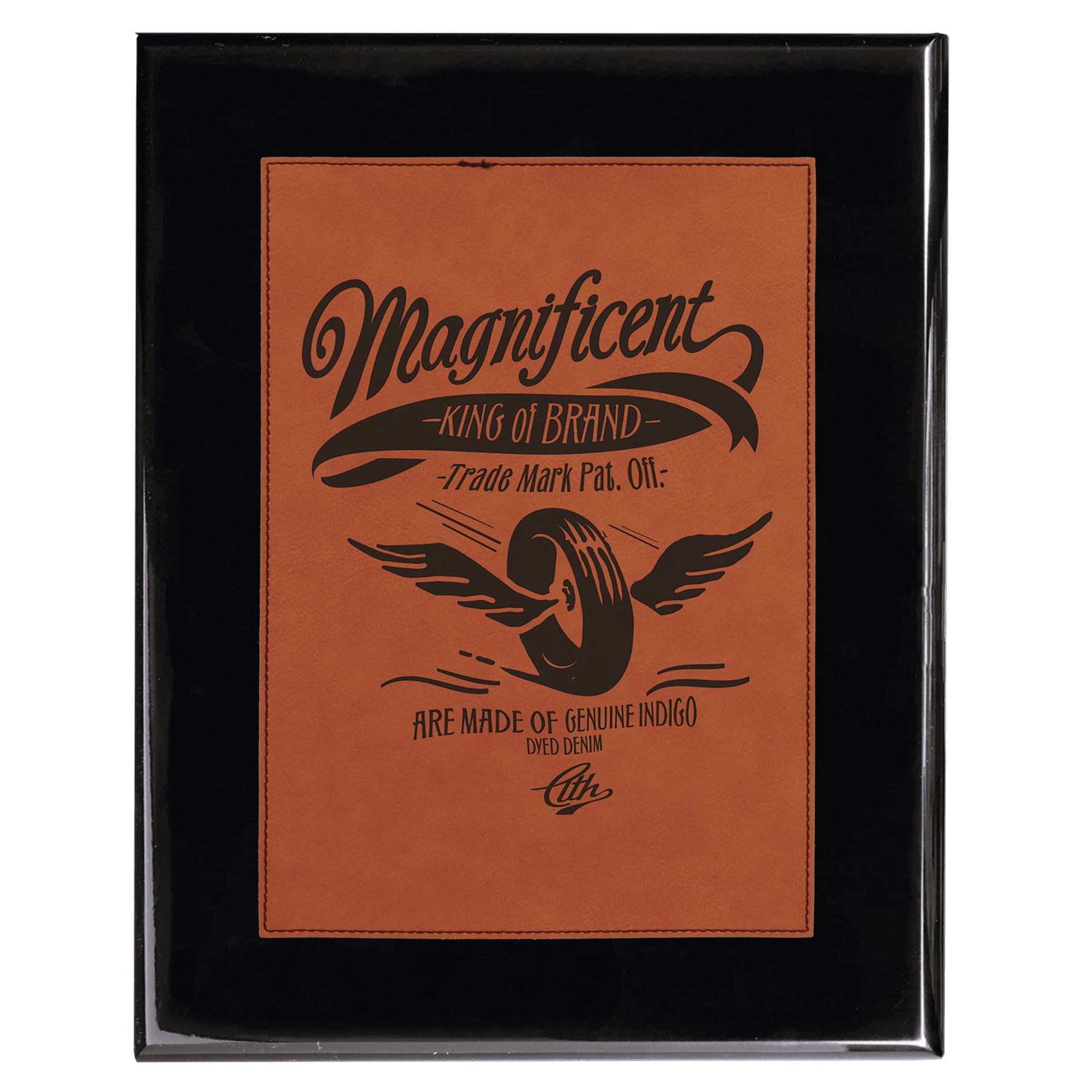 Black 9" x 12" Piano Finish Plaque with Rawhide Leatherette Plate