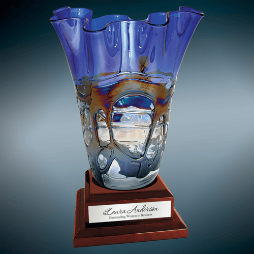 14" Art Glass Vase with Rosewood Royal Piano Finish Base