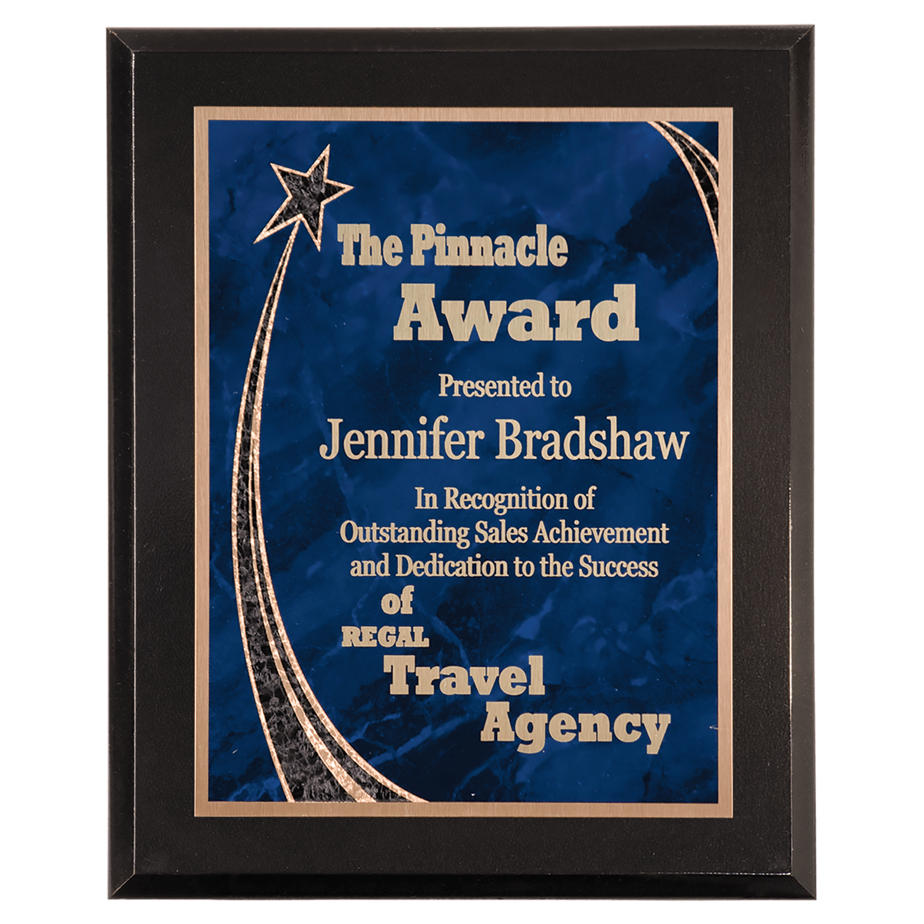 9" x 12" Premium Black Piano Finish Plaque with Blue Rising Star Plate