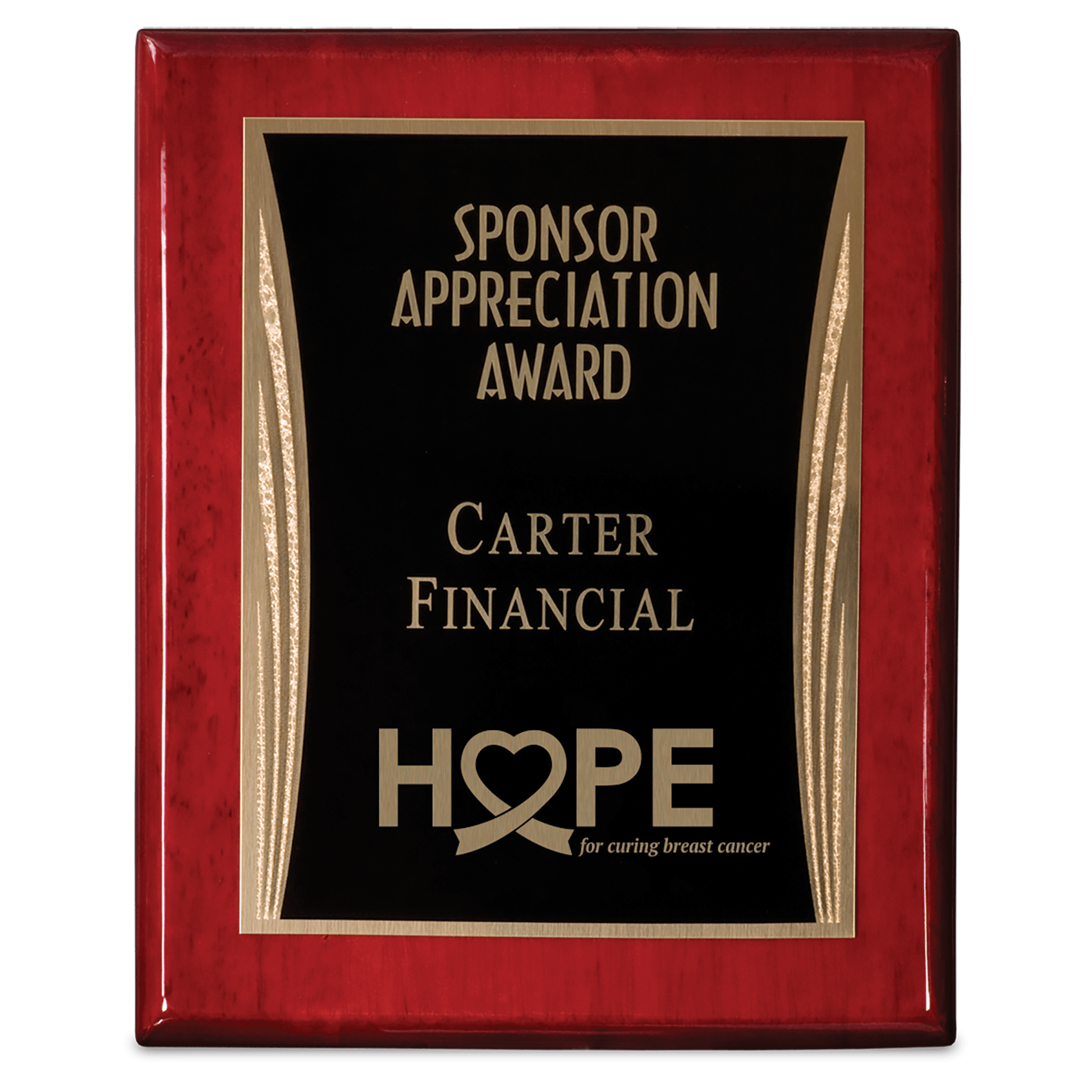 9" x 12" Rosewood Piano Finish Plaque wht Black Showtime Plate