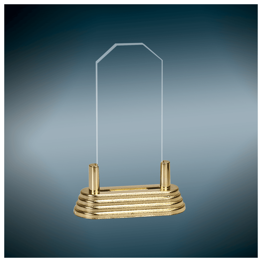 Clear 2 7" Corners Pop-In Acrylic with Gold Pedestal Base