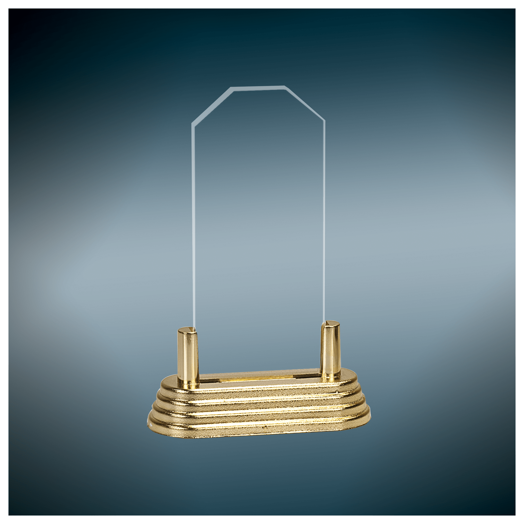 Clear 2 7" Corners Pop-In Acrylic with Gold Pedestal Base