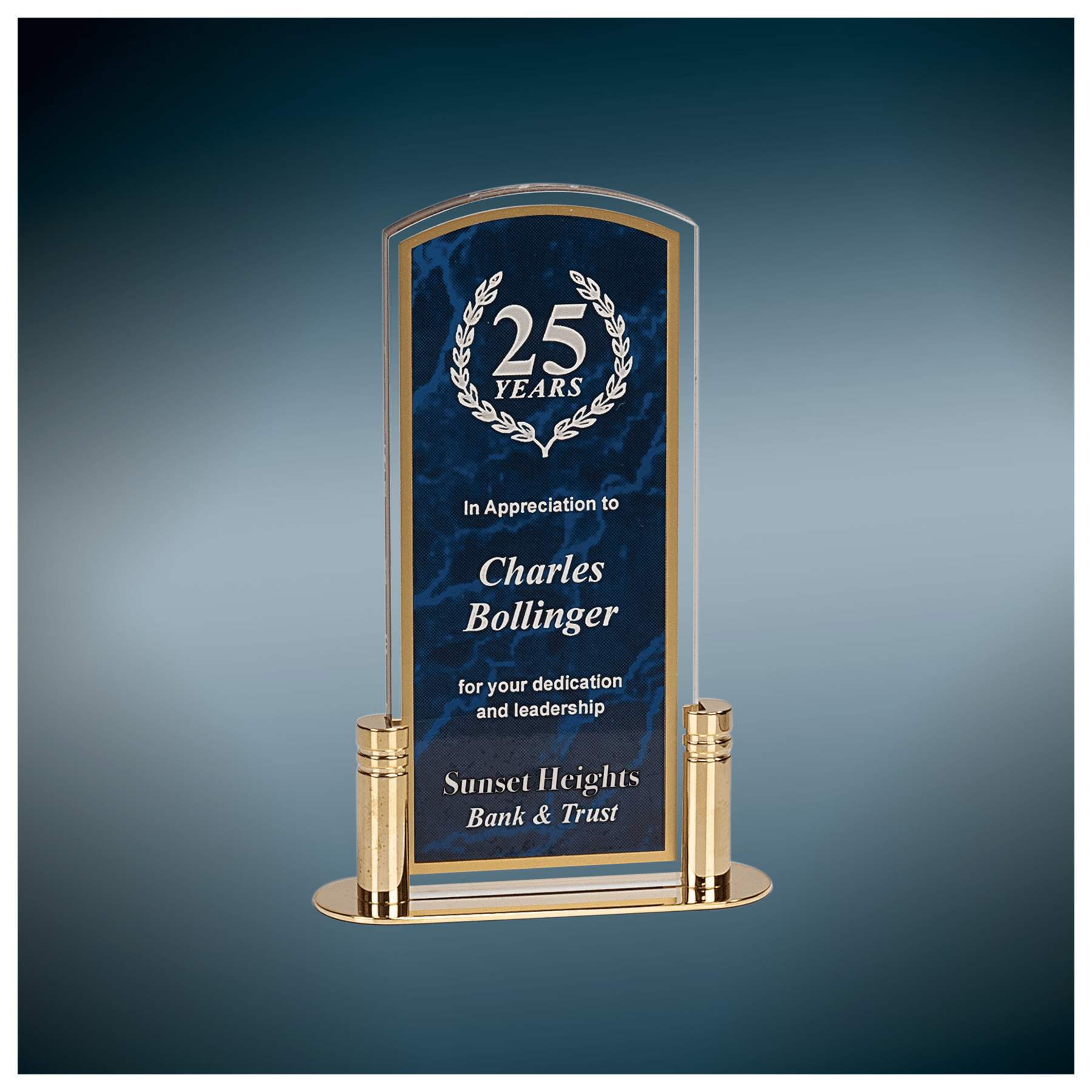 7" Blue Marble Arch Pop-In Acrylic with Gold Base