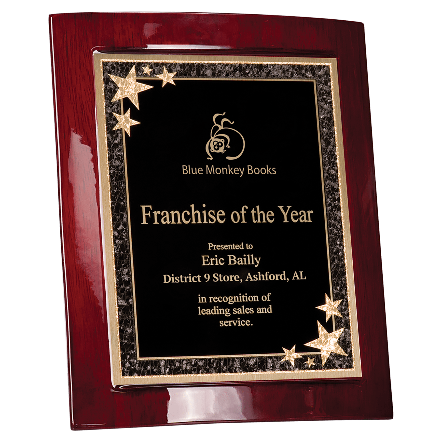 9 1/2" x 12" Rosewood Piano Finish Eclipse Plaque with Black Starburst Plate