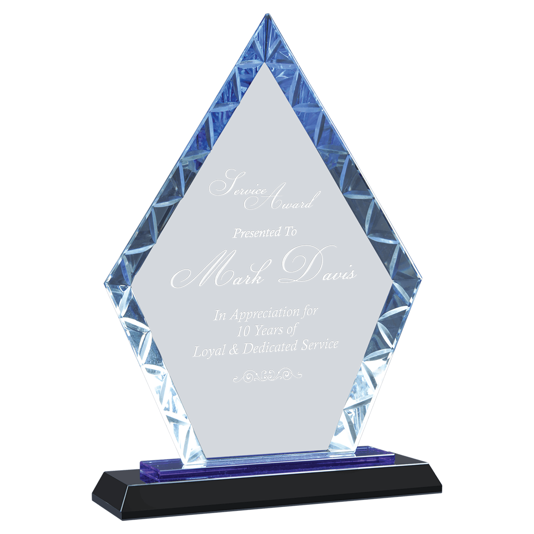 9" Clear Diamond Accent Glass on Blue & Black Reflective Base