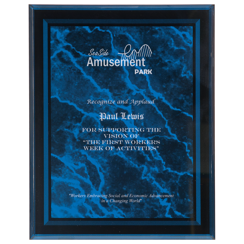 Blue Marble Border Clear 7" x 9" -Plaq Acrylic