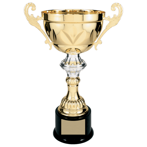 Gold 14 1/2" Completed Metal Cup Trophy on Plastic Base
