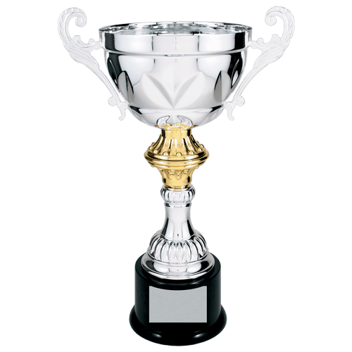 Silver 14 1/2" Completed Metal Cup Trophy on Plastic Base