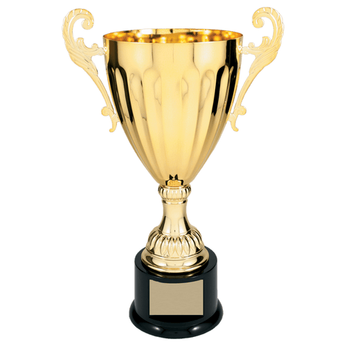 Gold 13 1/4" Completed Metal Cup Trophy on Plastic Base