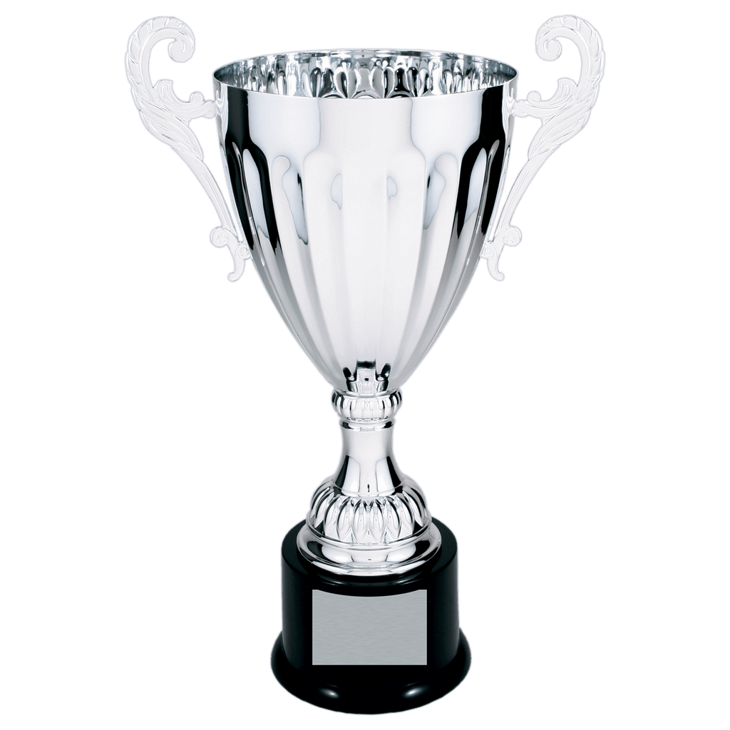 Silver 13 1/4" Completed Metal Cup Trophy on Plastic Base