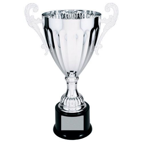 Silver 13 1/4" Completed Metal Cup Trophy on Plastic Base