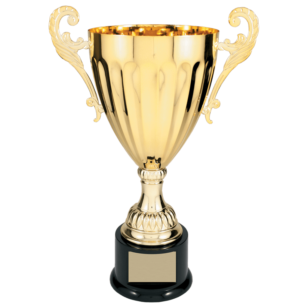 Gold 2 14 1/2" Completed Metal Cup Trophy on Plastic Base