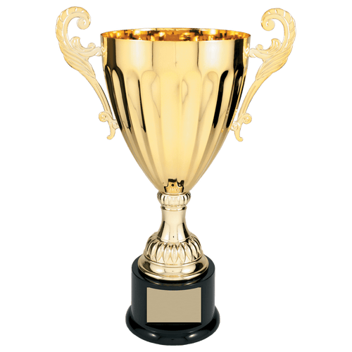 Gold 2 14 1/2" Completed Metal Cup Trophy on Plastic Base