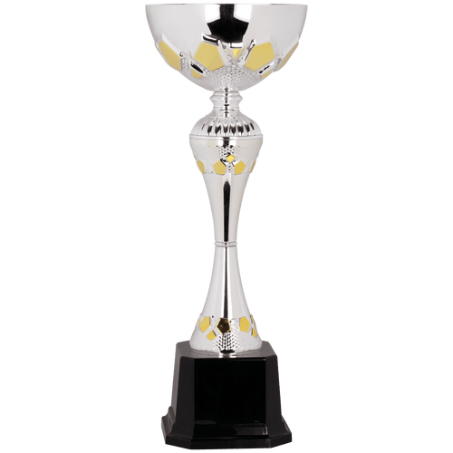 Silver/Gold 14 1/2" Completed Metal Cup Trophy on Plastic Base