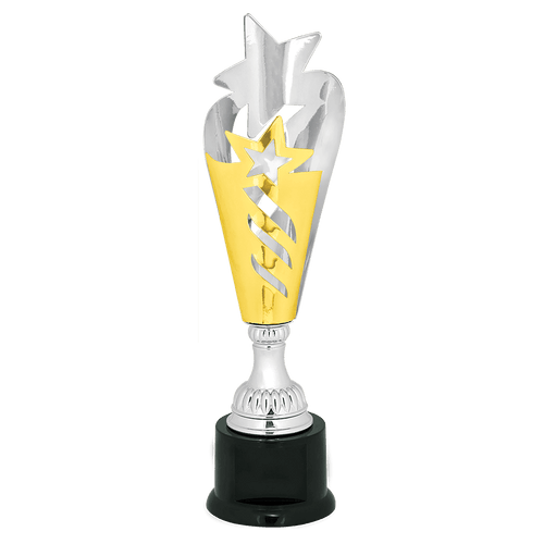14" Silver & Gold Star Completed Metal Cup Trophy on Plastic Base