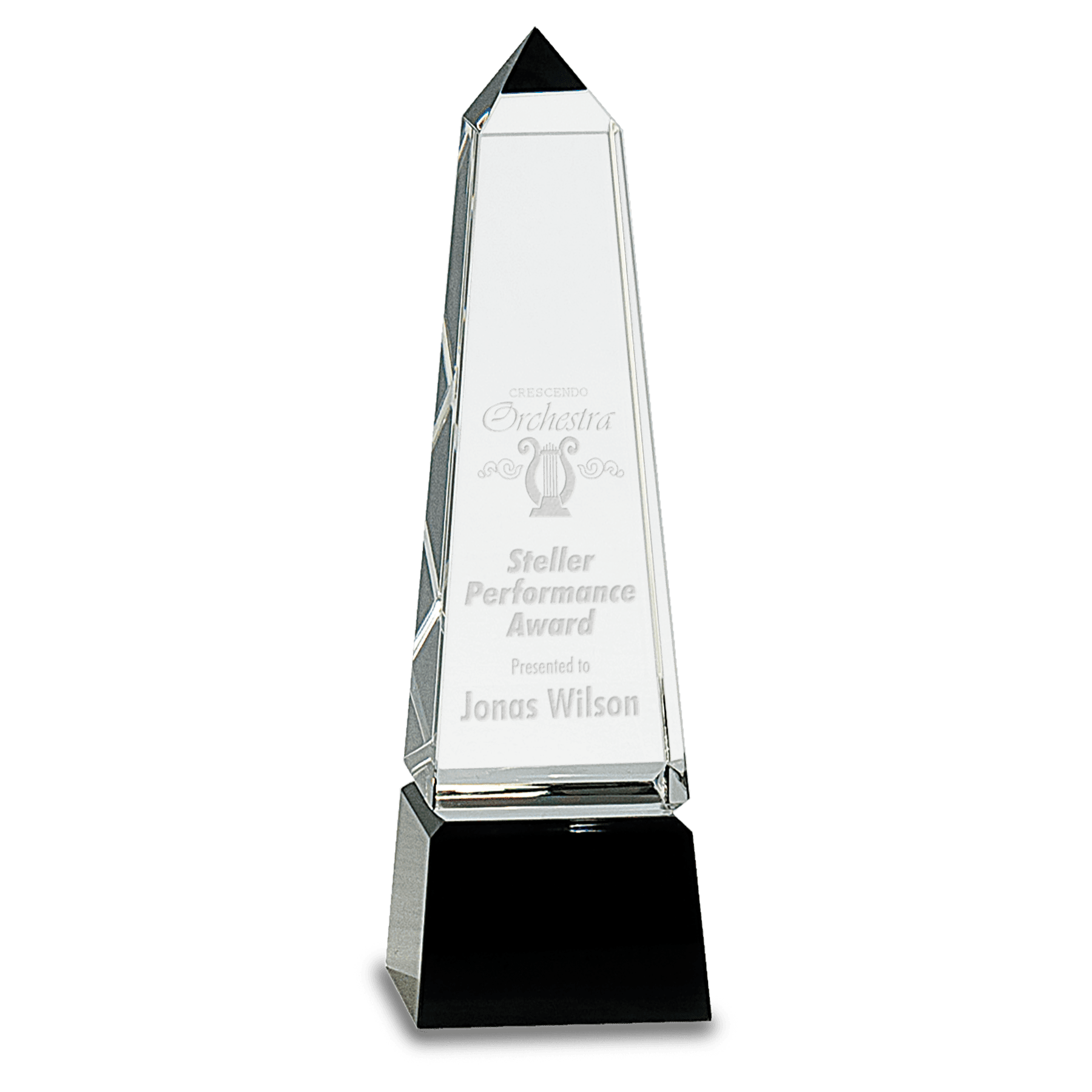 8" Obelisk Crystal on Black Pedestal Base