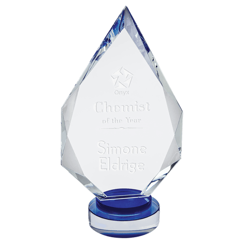 10 1/4" Diamond Crystal on Blue & Clear Round Base
