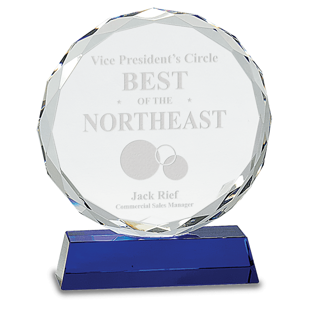 Blue 7" Round Facet Crystal on Pedestal Base