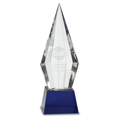 Blue 11" Obelisk Facet Crystal on Pedestal Base