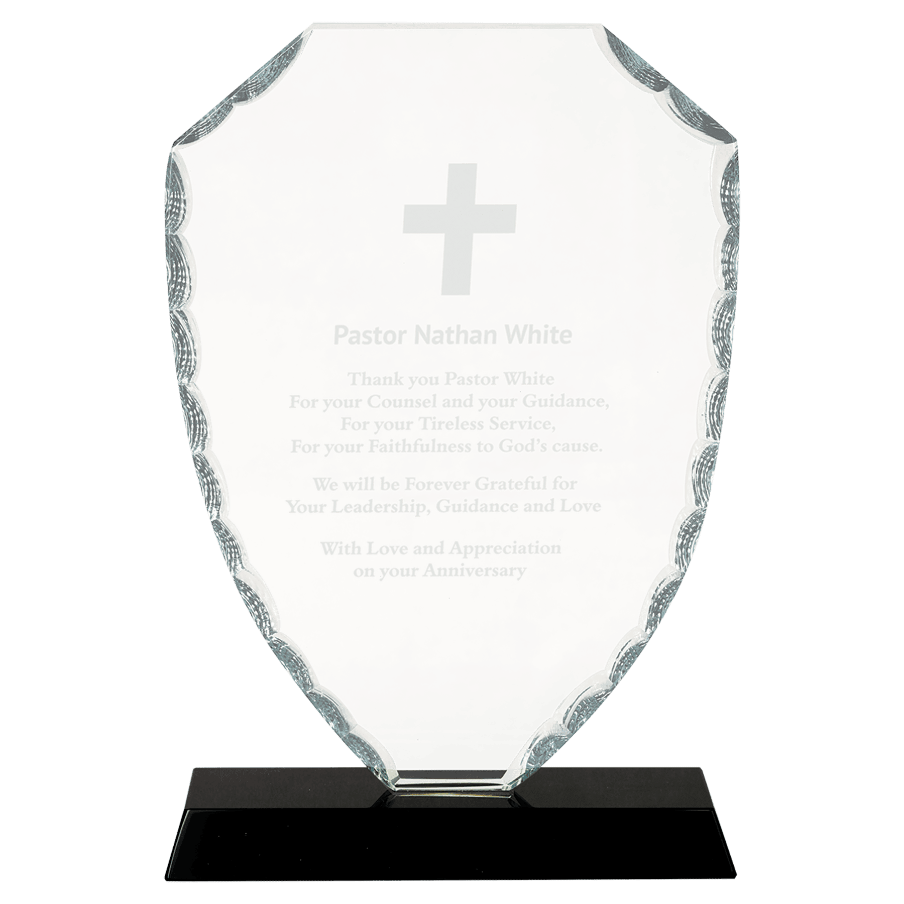 8 1/4" Shield Facet Glass on Black Base