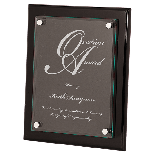 Black 10 1/2" x 13" Piano Finish Floating Glass Plaque
