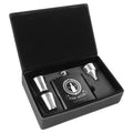 6 oz. Black Stainless Steel Flask Set in Black/Silver Laserable Leatherette Box