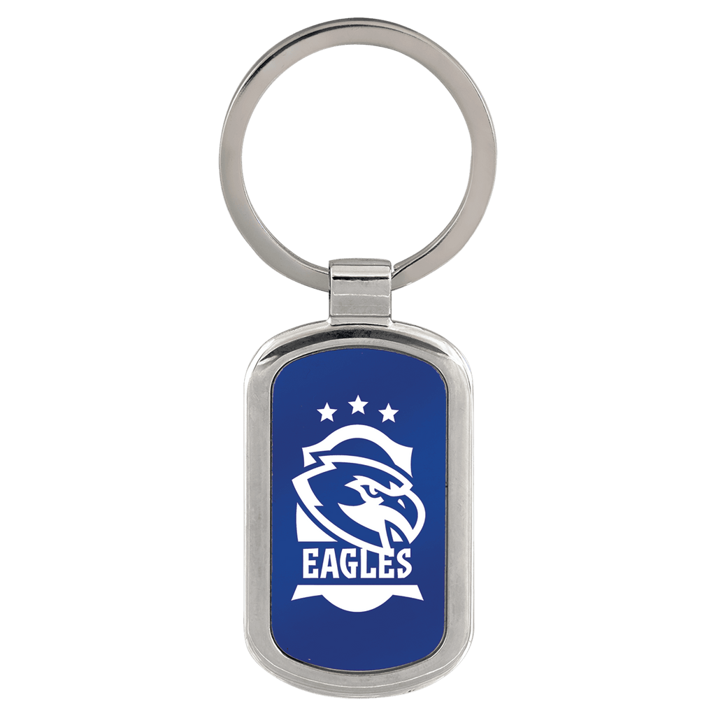 Blue 1 1/8" x 1 7/8" Laserable Rectangle Keychain