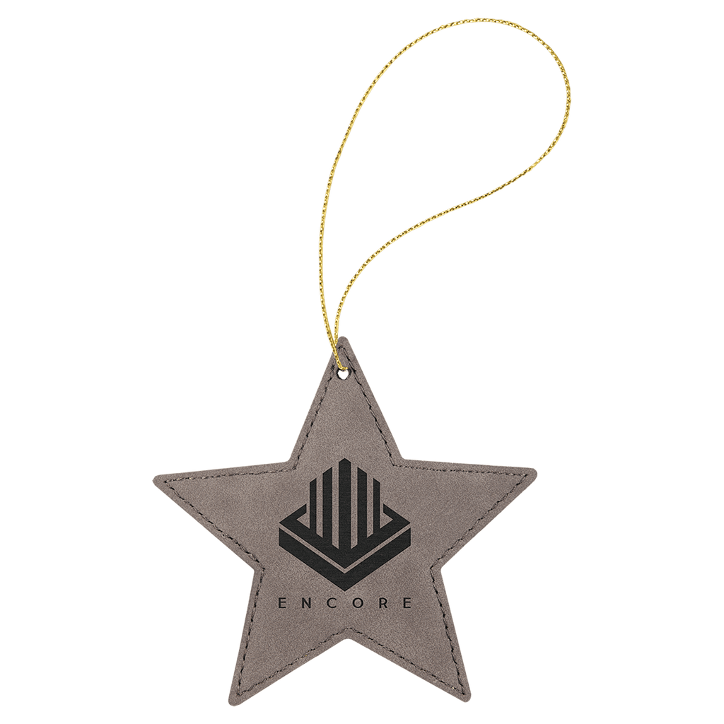 Gray Laserable Leatherette Star Ornament with Gold String