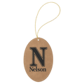 Light Brown Laserable Leatherette Oval Ornament with Gold String