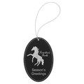Black/Silver Laserable Leatherette Oval Ornament with Silver String