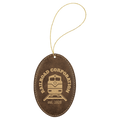 Rustic/Gold Laserable Leatherette Oval Ornament with Gold String