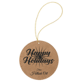 Light Brown Laserable Leatherette Round Ornament with Gold String