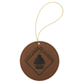 Dark Brown Laserable Leatherette Round Ornament with Gold String