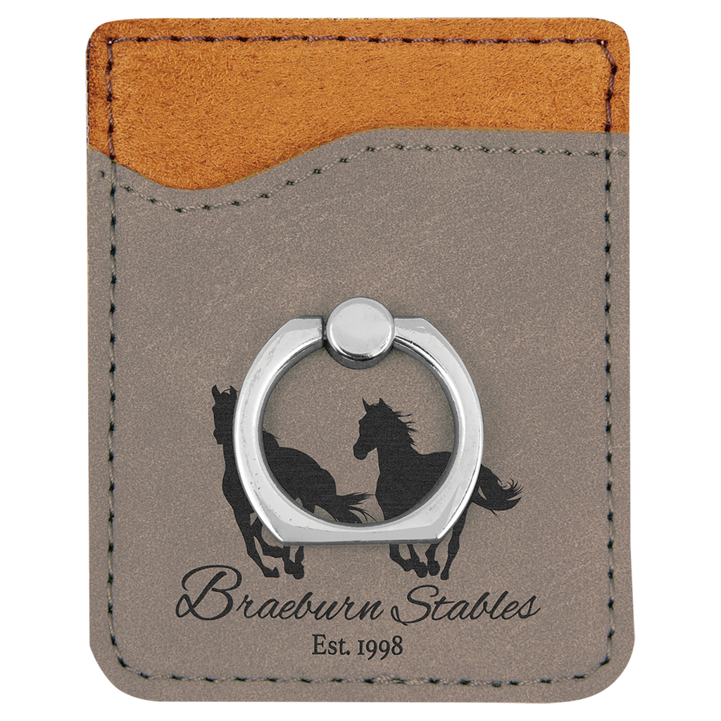 Gray Laserable Leatherette Phone Wallet with Silver Ring