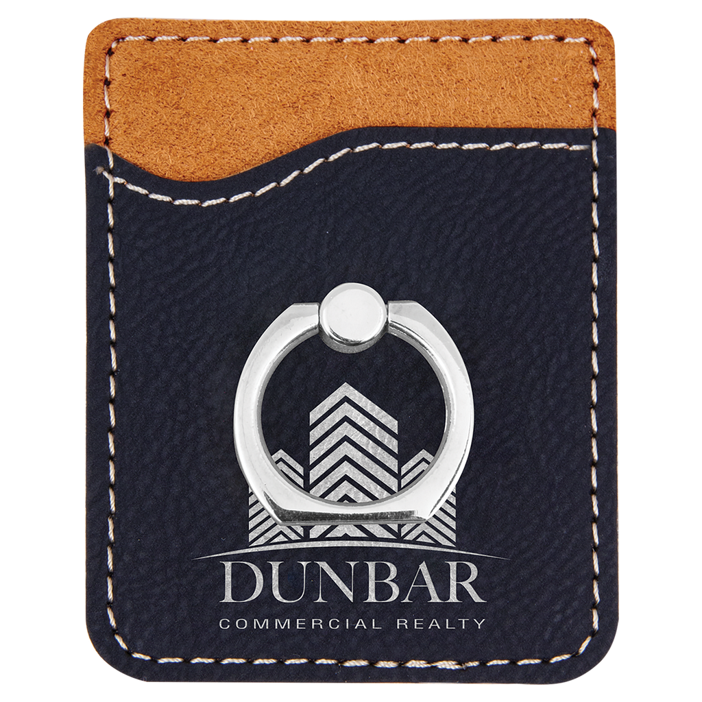 Black/Silver Laserable Leatherette Phone Wallet with Silver Ring