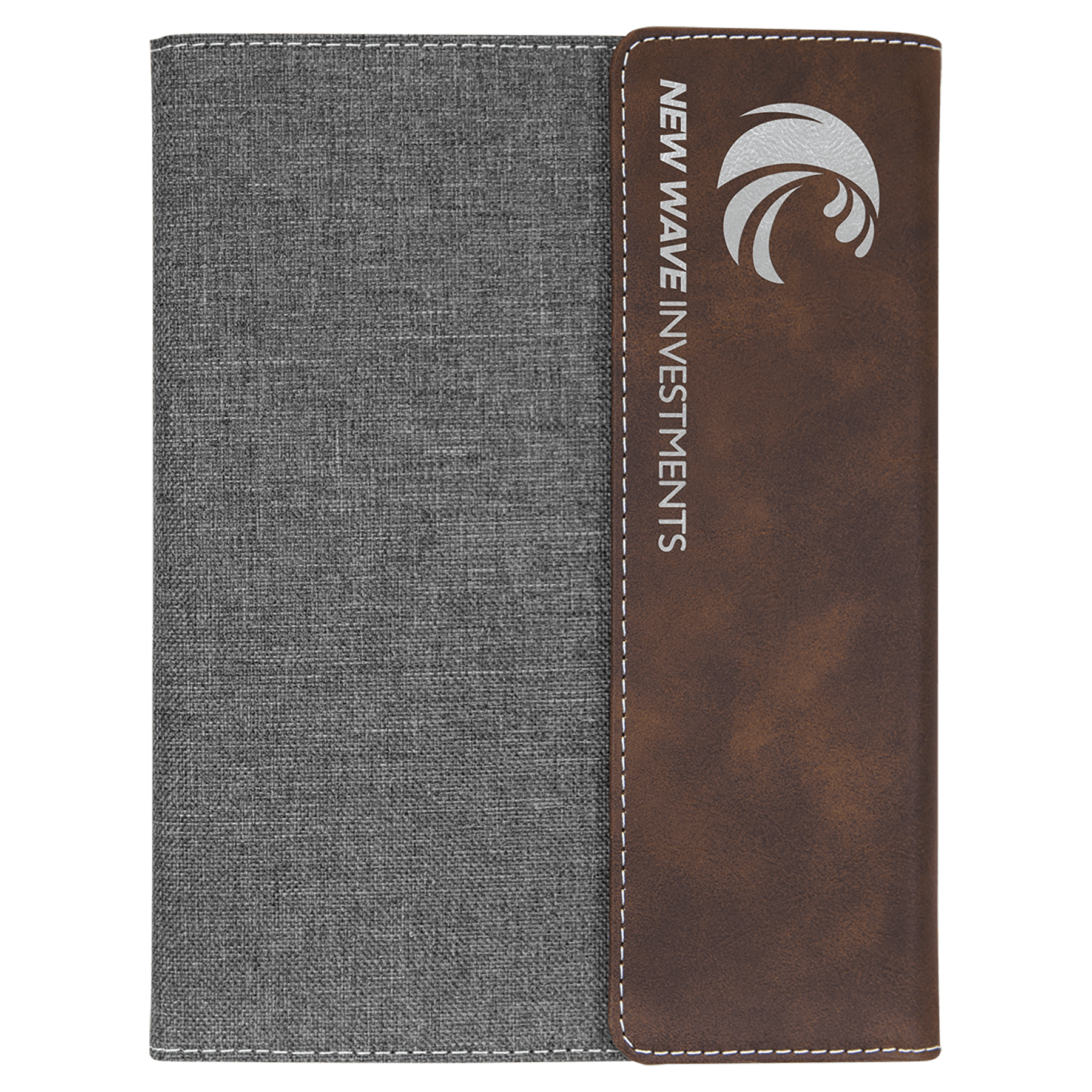 7" x 9" Rustic/Silver Leatherette / Gray Canvas Portfolio with Notepad