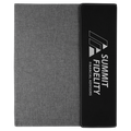 9 1/2"x12" Black/Silver Laserable Leatherette / Gray Canvas Portfolio w/Notepad