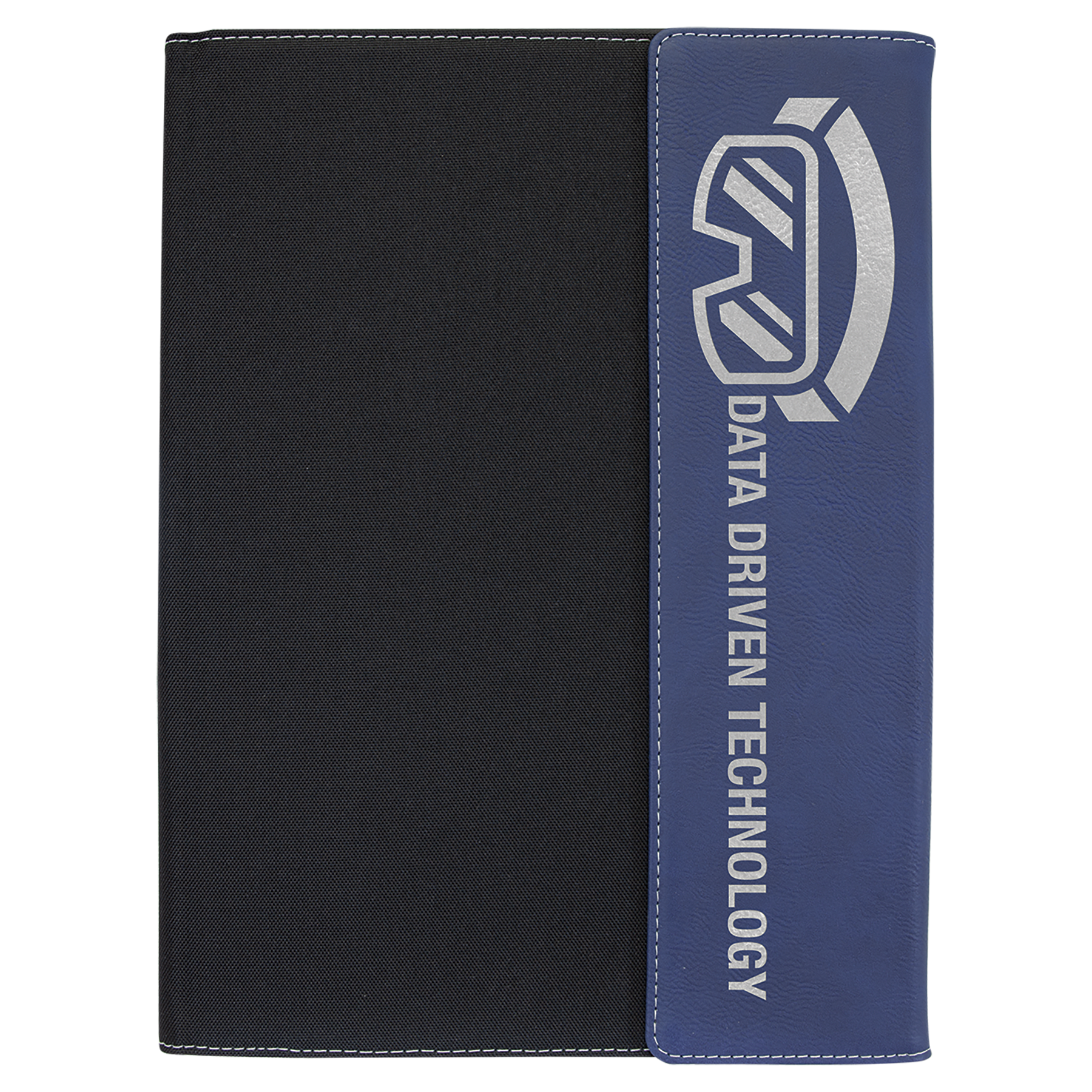 9 1/2"x12" Blue/Silver Laserable Leatherette  / Black Canvas Portfolio w/Notepad