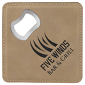 Light Brown 4" x 4" Square Laserable Leatherette Bottle Opener Coaster