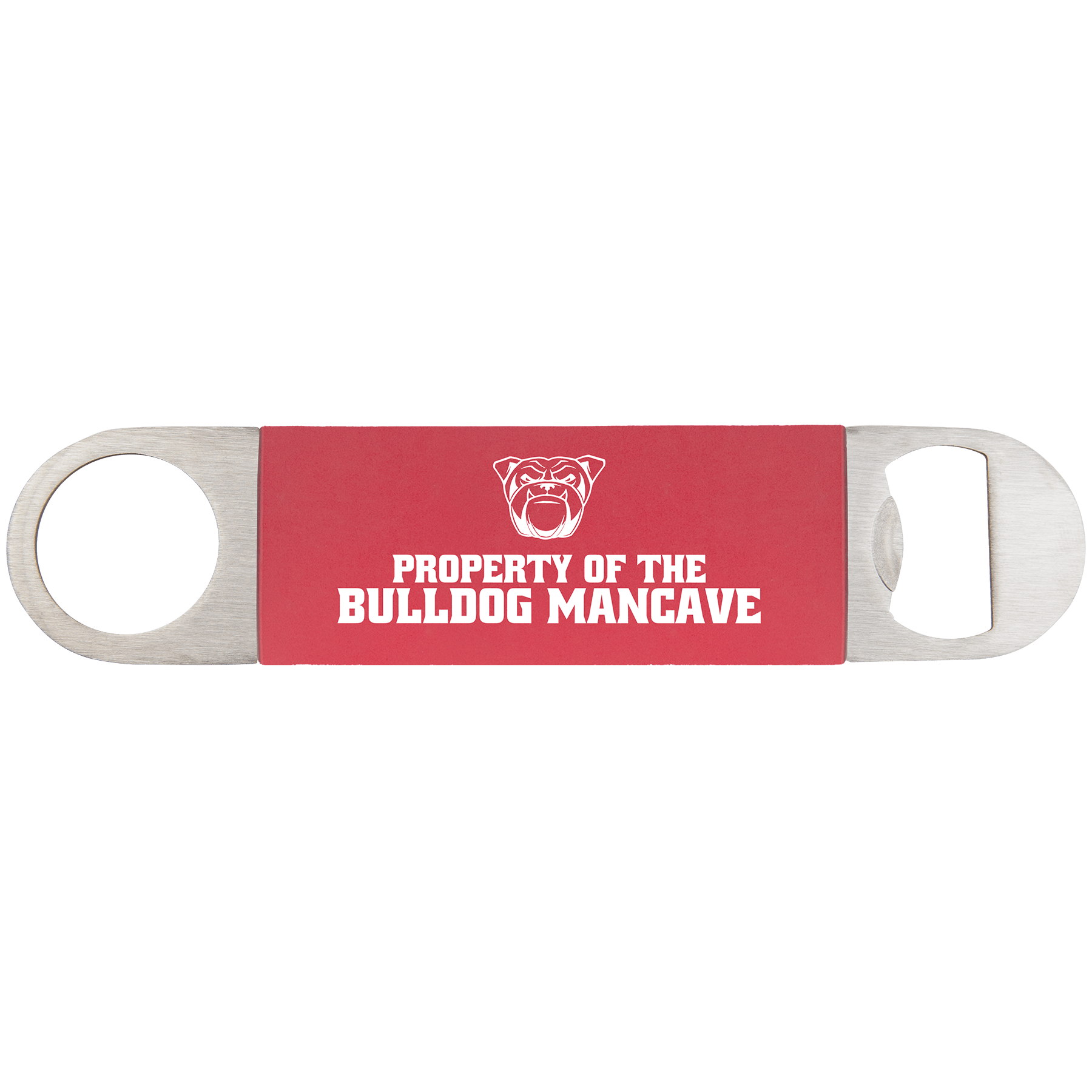 Red/White 1 1/2" x 7" Bottle Opener with Silicone Grip