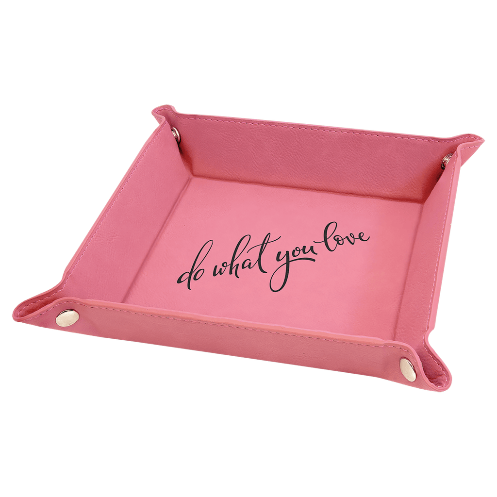 Pink 6" x 6" Laserable Leatherette Snap Up Tray with Silver Snaps