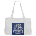19" x 12" White Bag with 5" Blue/Silver Laserable Leatherette Gusset