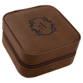 Dark Brown 4" X 4" Laserable Leatherette Travel Jewelry Box with Black Lining