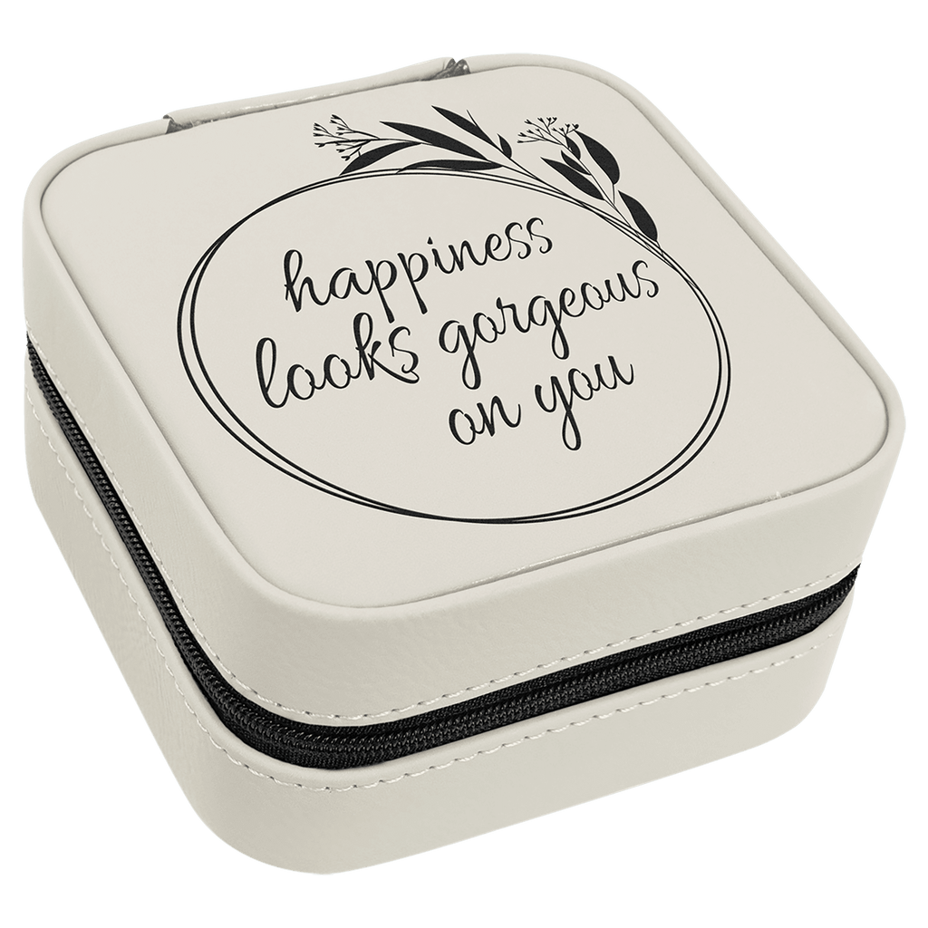 White/Black 4" X 4" Laserable Leatherette Travel Jewelry Box with Black Lining