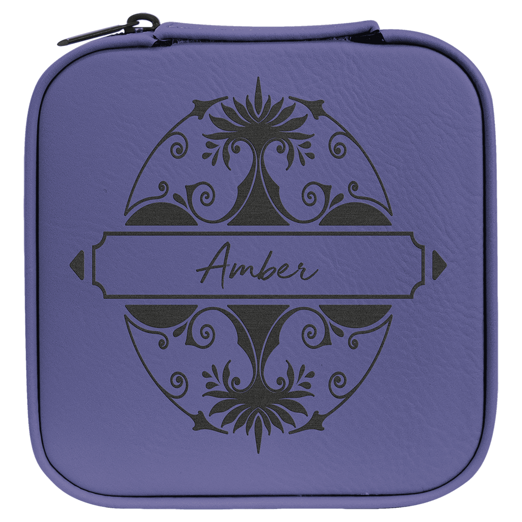 Purple/Black 4" X 4" Laserable Leatherette Travel Jewelry Box with Black Lining