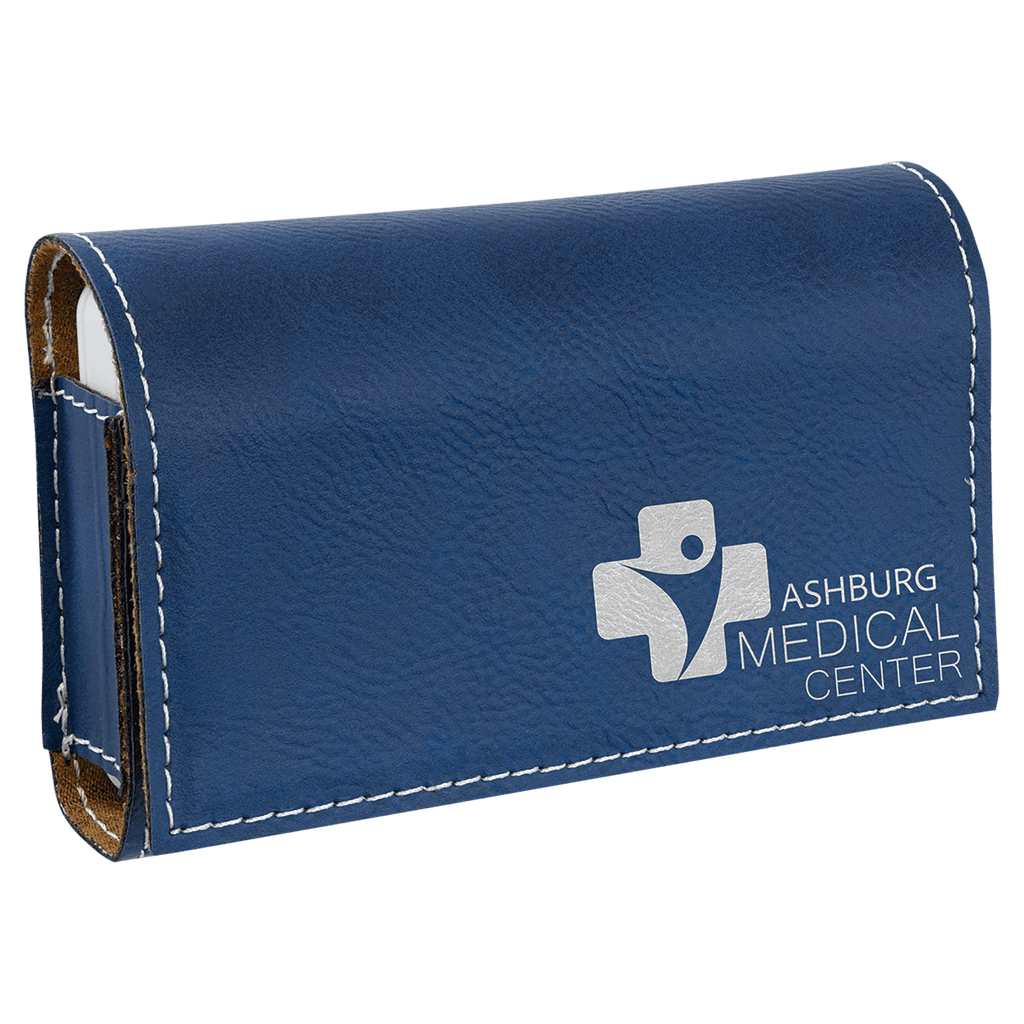 Blue/Silver 4 3/4" x 3 1/8" Laserable Leatherette Pill Box