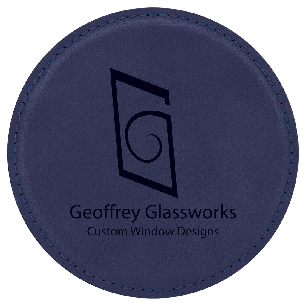 Blue/Black 4" Round Laserable Leatherette Coaster