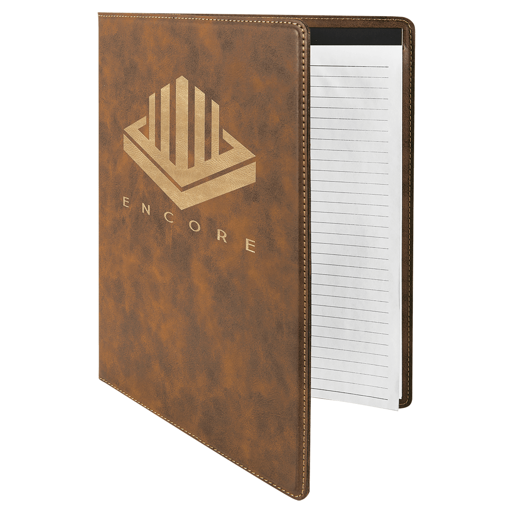 9 1/2" x 12" Rustic/Gold Laserable Leatherette Portfolio with Notepad