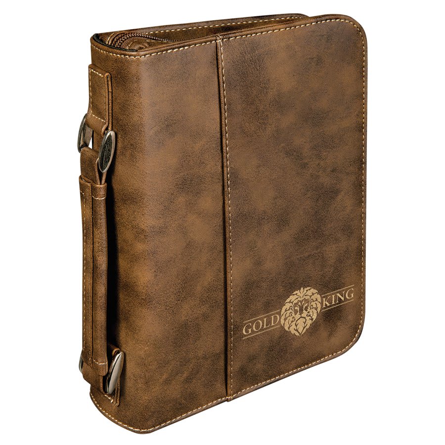 6 3/4" x 9 1/4" Rustic/Gold Leatherette Book/Bible Cover with Handle & Zipper