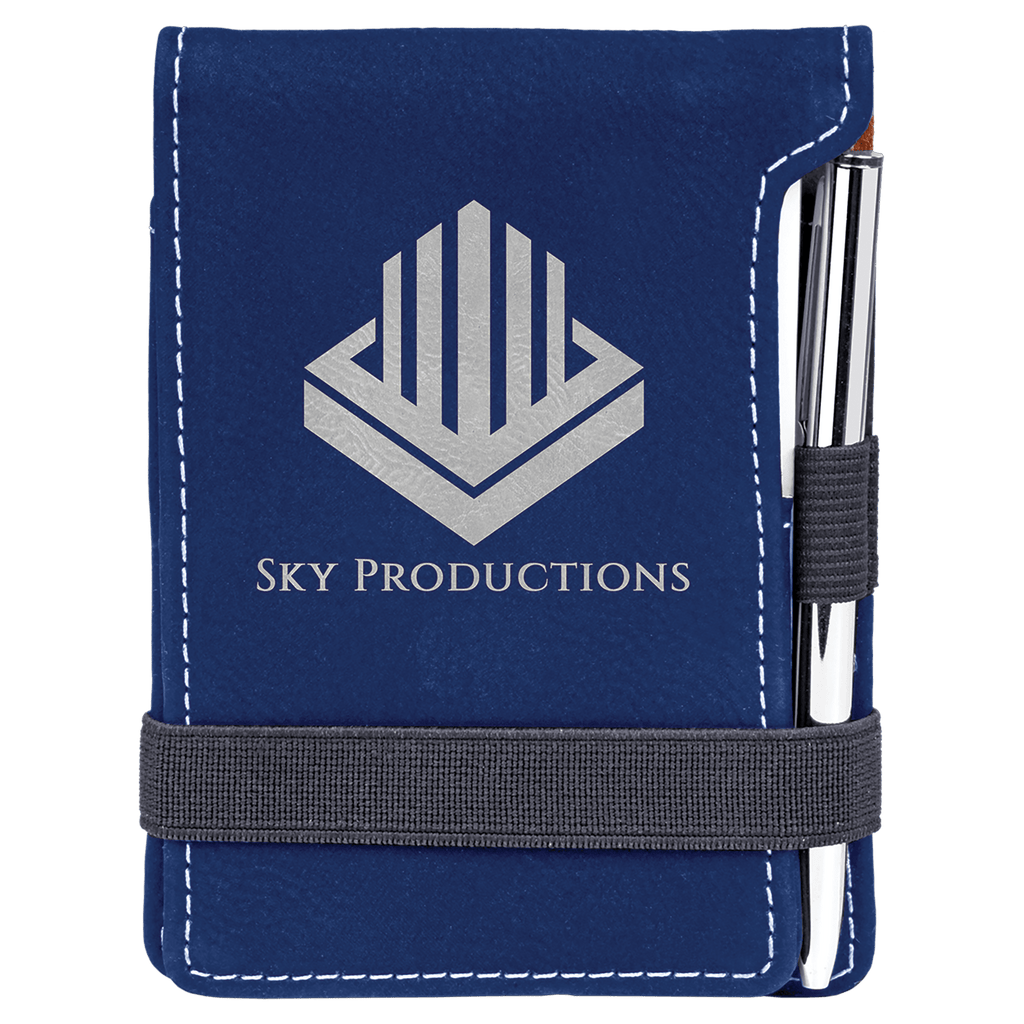 Blue/Silver 3 1/4" x 4 3/4" Laserable Leatherette Mini Notepad with Pen